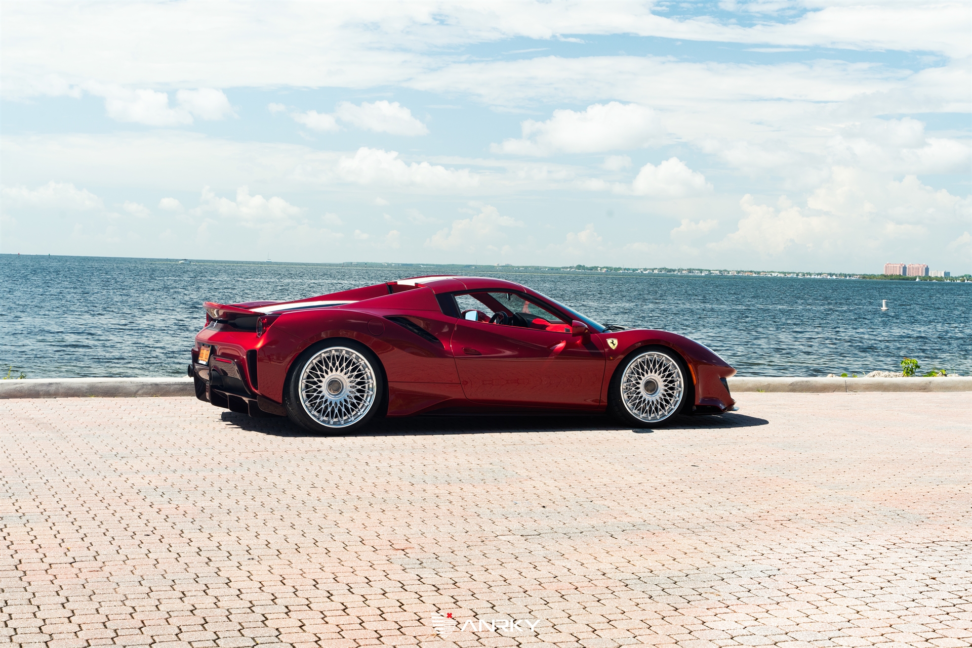 Ferrari 488 Pista on ANRKY RS7.3 Frozen Polished Clear wheels 21x10 22x13 Novitec springs setup