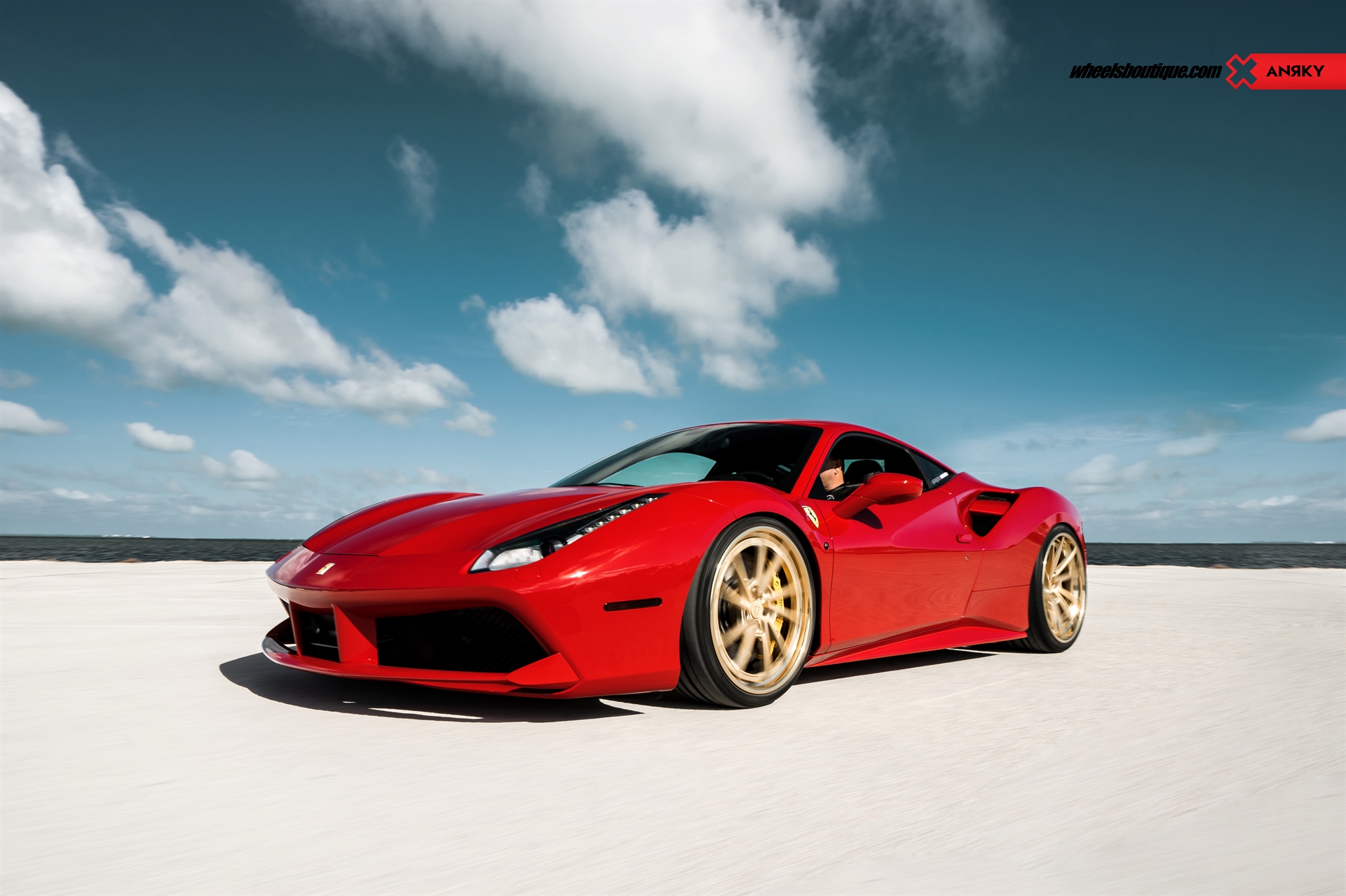 Ferrari 488 | Rosso Corsa | on ANRKY AN33 | Two-Tone: Brushed Satin Gold + Stone Satin Gold Windows