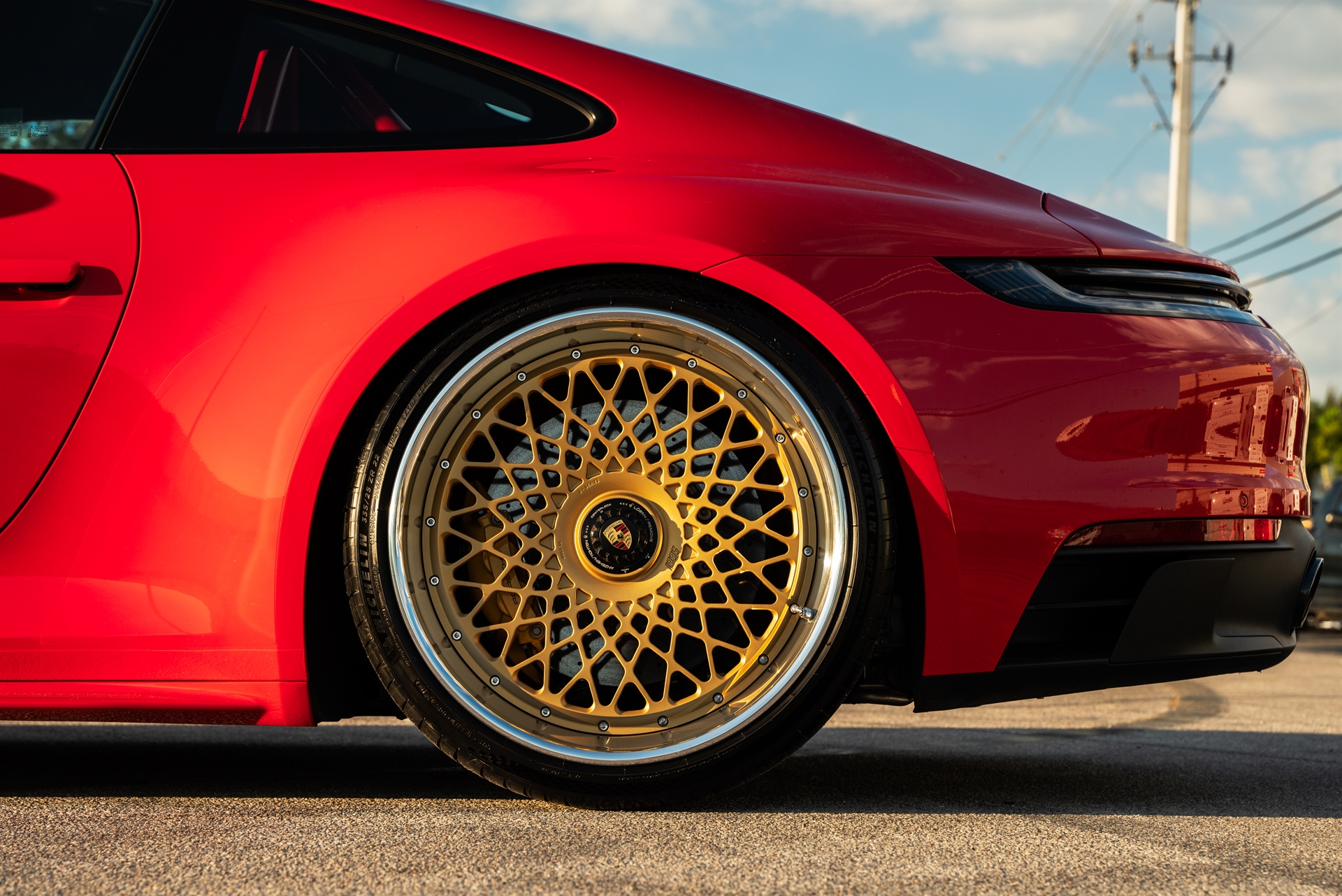 Porsche 992 Carrera GTS | Guards Red | 1886 S009 Wheels | Satin Gold
