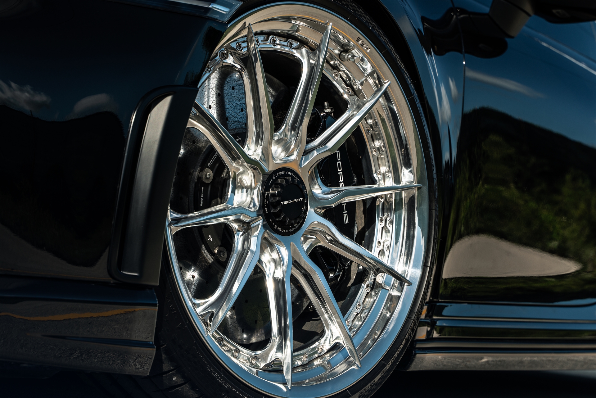 Porsche 992 Turbo S | Jet Black Metallic | on HRE S104SC | Polished Clear | Techart Aero Kit