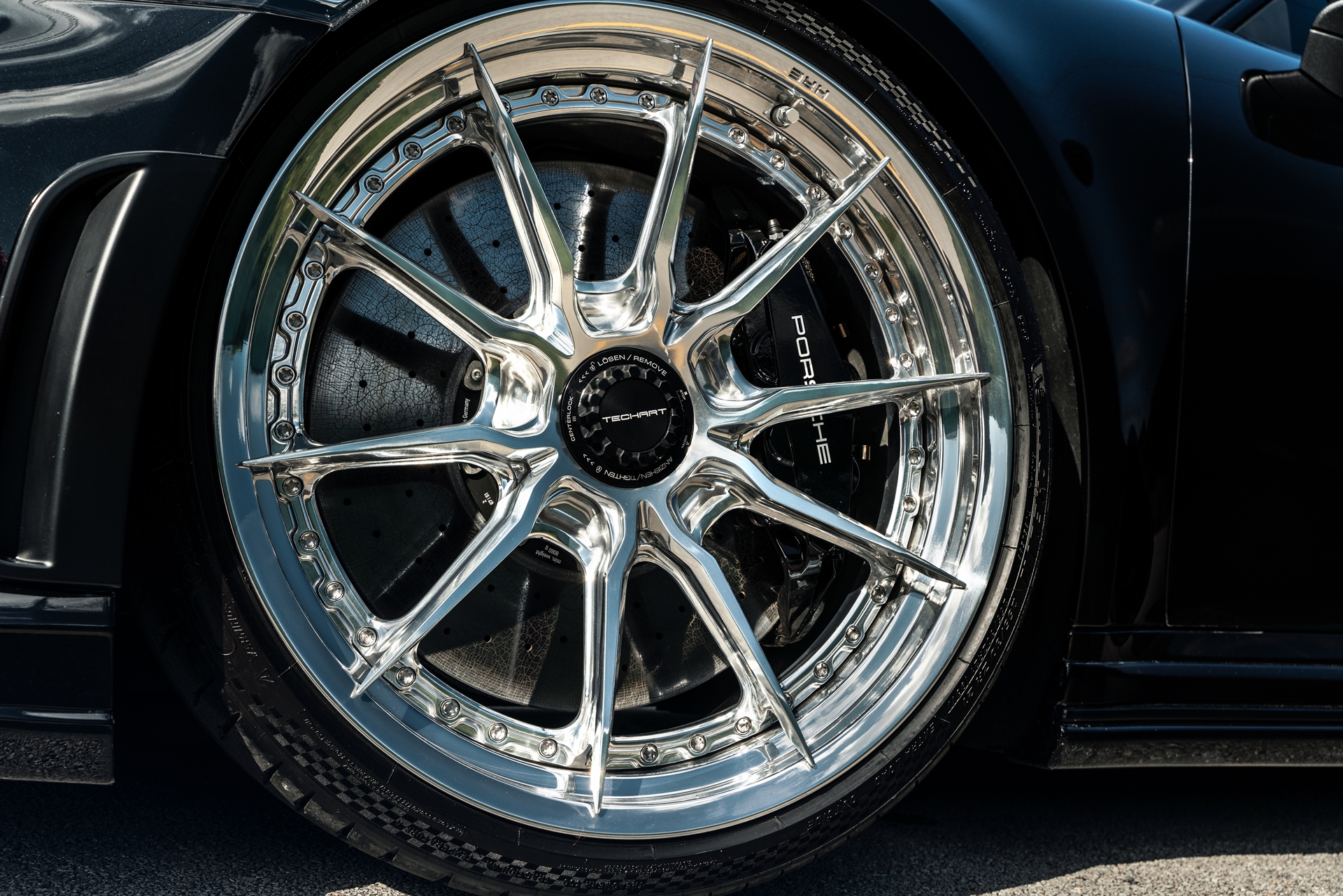 Porsche 992 Turbo S | Jet Black Metallic | on HRE S104SC | Polished Clear | Techart Aero Kit