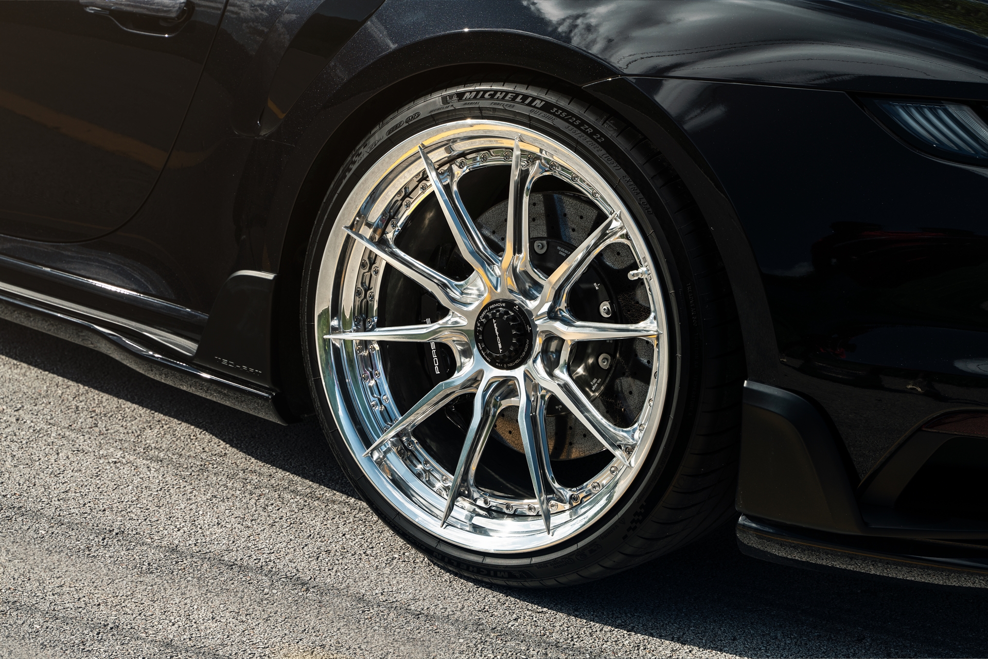 Porsche 992 Turbo S | Jet Black Metallic | on HRE S104SC | Polished Clear | Techart Aero Kit