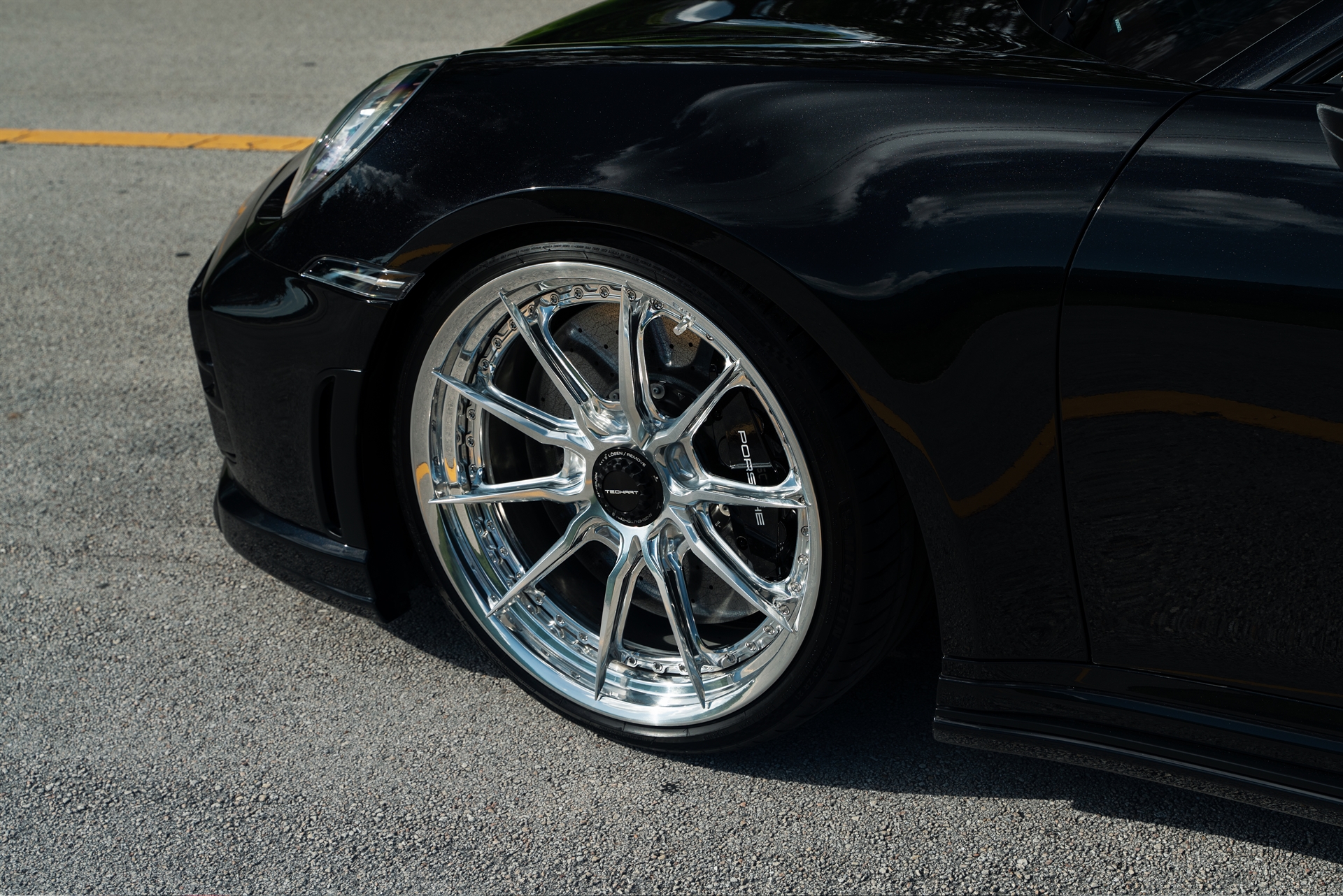 Porsche 992 Turbo S | Jet Black Metallic | on HRE S104SC | Polished Clear | Techart Aero Kit
