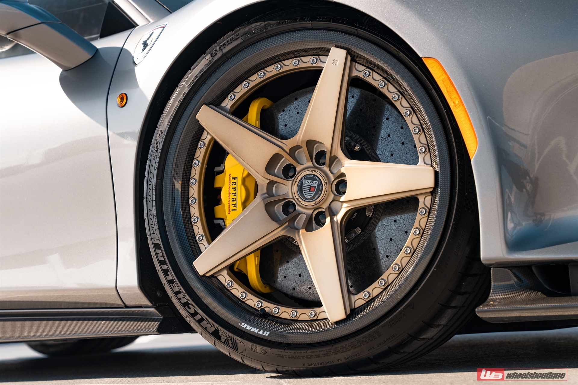 Ferrari 488 Pista | Grigio Silverstone | on ANRKY RS5.3C | Satin Brushed Champagne