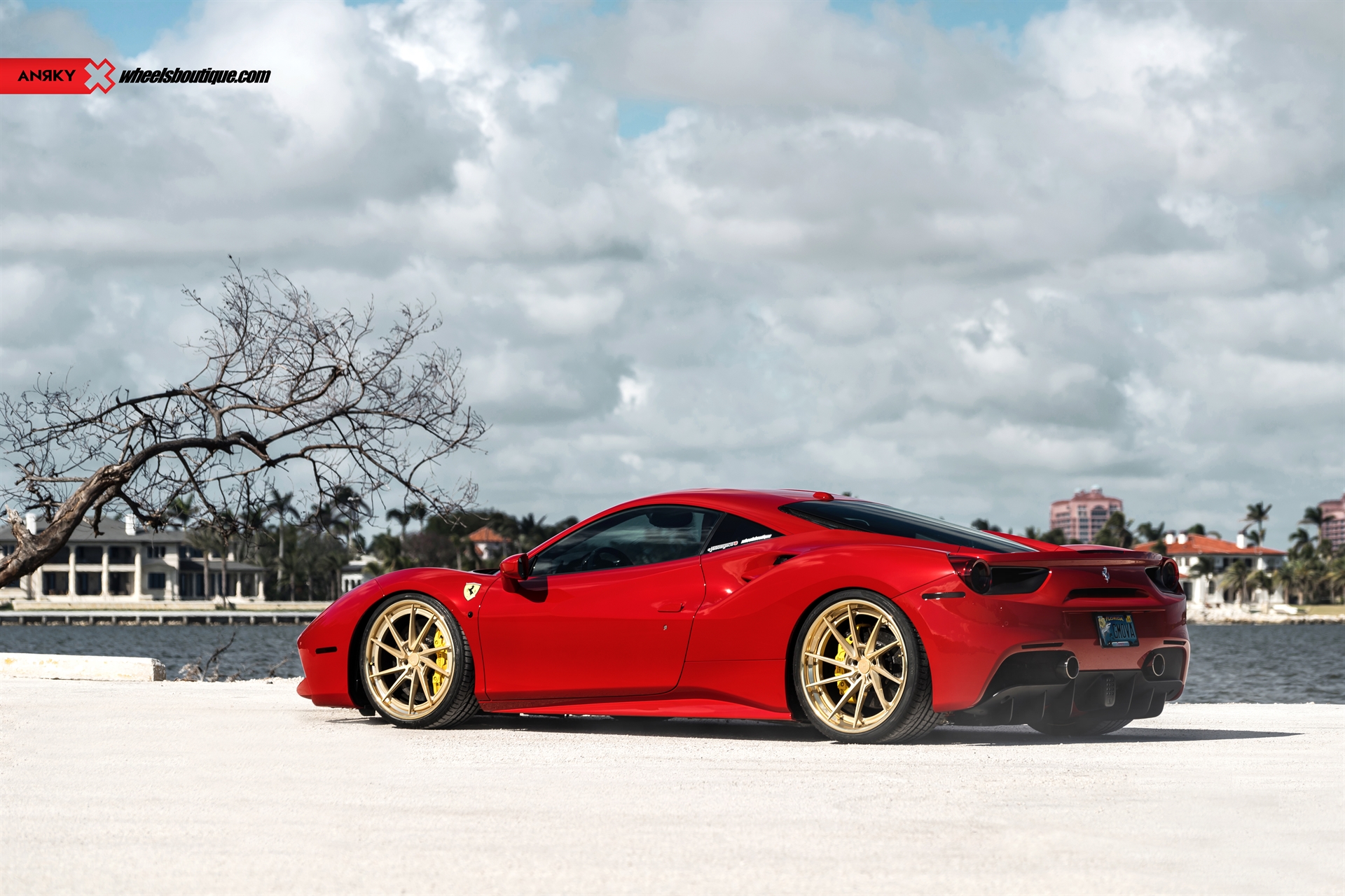Ferrari 488 GTB | Rosso Corza | on ANRKY AN33 | Two-Tone Brushed Satin Gold with Stone Satin Gold Windows