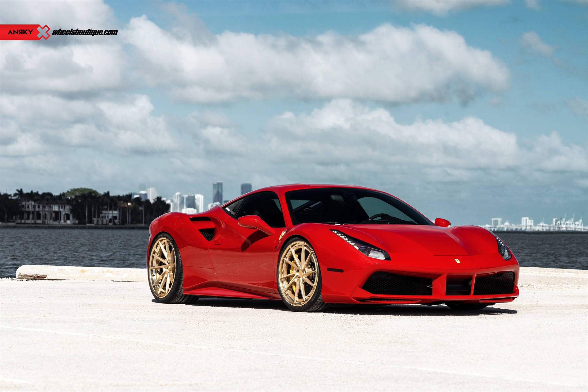 Ferrari 488 GTB | Rosso Corza | on ANRKY AN33 | Two-Tone Brushed Satin Gold with Stone Satin Gold Windows